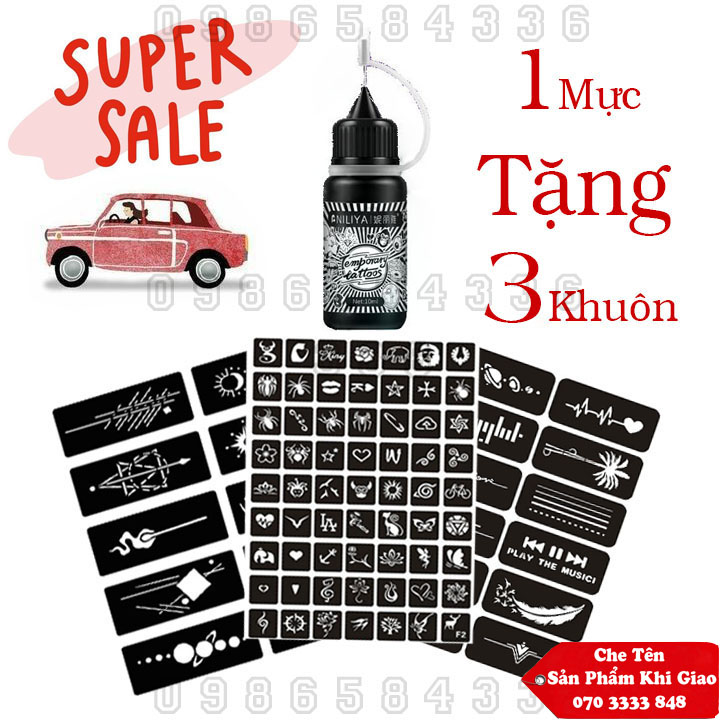 Mực xăm tạm thời 7-15 ngày [ Tặng 3 Khuôn + Sticker ][Màu Xanh Đen]