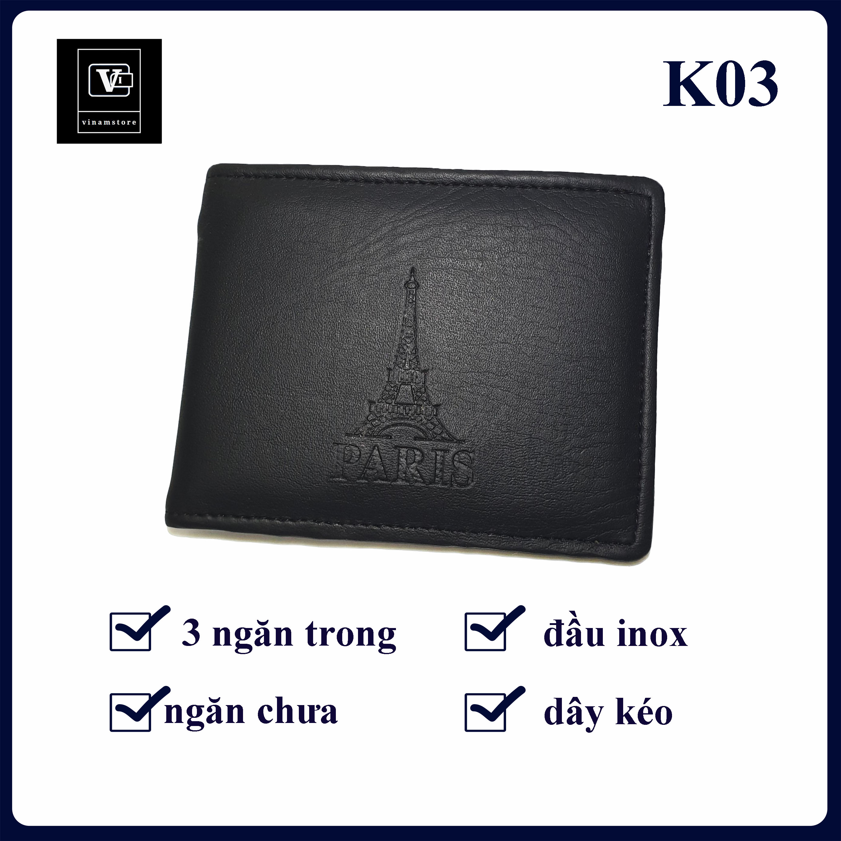 bóp nam ví đựng tiền màu đen đựng thẻ atm hình căn cước công dân cmnd cũ ngăn trong to đựng nhiều tờ tiền chất liệu cao cấp độ bền cao dây kéo zin đầu inox 304 không gỉ có 2 ngăn trong 1 ngăn dây kéo lớn