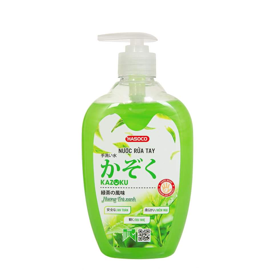 Nước rửa tay hasoco kazoku 510ml, hương trà xanh