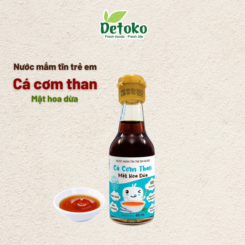 Nước mắm trẻ em cá cơm than mật hoa dừa 40n ít muối 60ml - Detoko