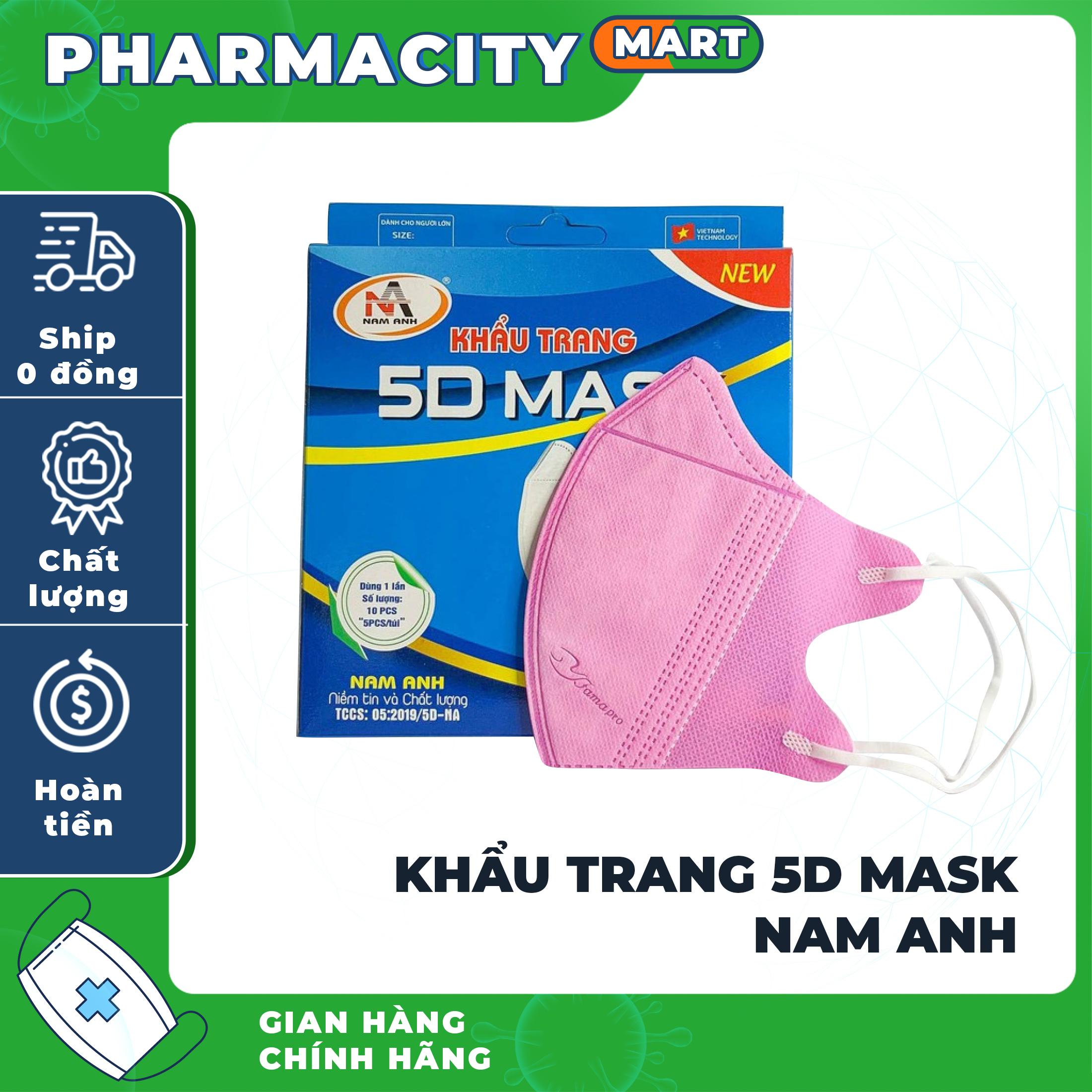 Combo 10 hộp khẩu trang 5d mask nam anh
