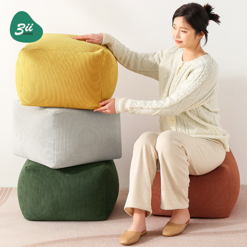 Ghế đôn hạt xốp 3II HOME vuông 40x40x30cm vải nhung tăm cao cấp êm ái sang trọng thiết kế hiện đại bền bỉ cho phòng khách và phòng chơi