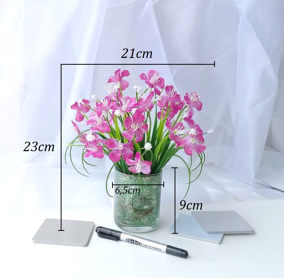 Hoa giả NHỎ - Bình hoa thủy tiên màu tím sen - cao 23cm xòe 21cm - Hoa giả trang trí bàn kệ