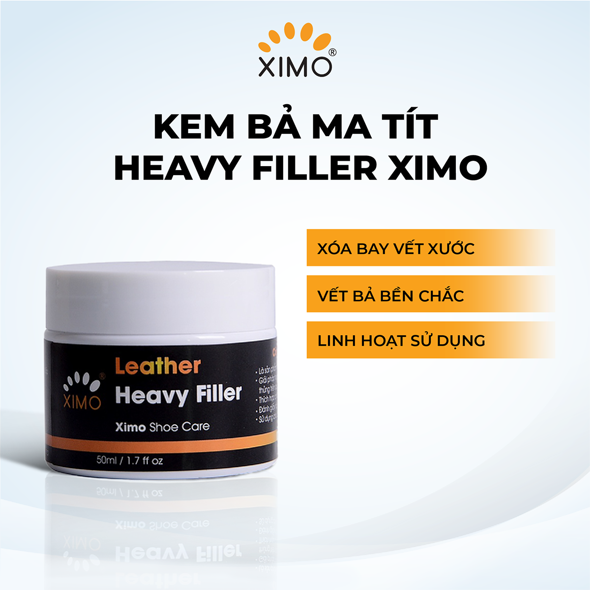 Kem Bả Ma Tít Heavy Filler XIMO 50ml Chuyên Vá, Sửa Chữa Vết Rạn Nứt, Bong Tróc Trên Da Giày, Ghế, T