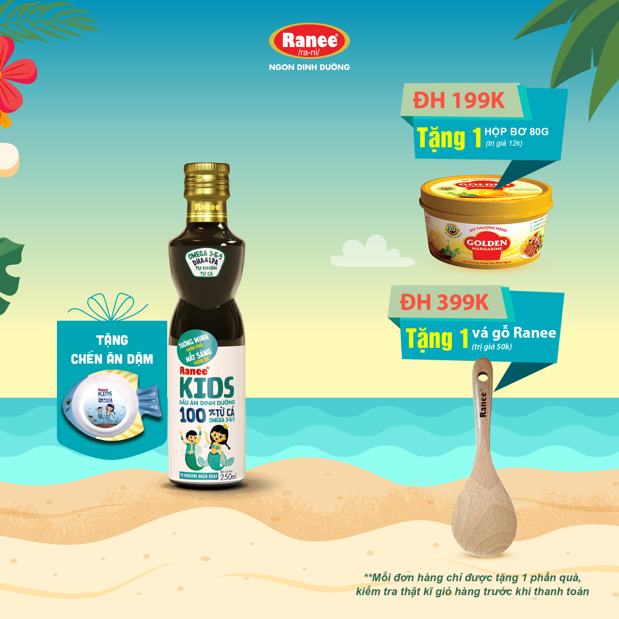 Dầu ăn Cá Hồi dinh dưỡng cho bé Ranee Kids 250ml + tặng kèm chén ăn dặm cao cấp hình cá