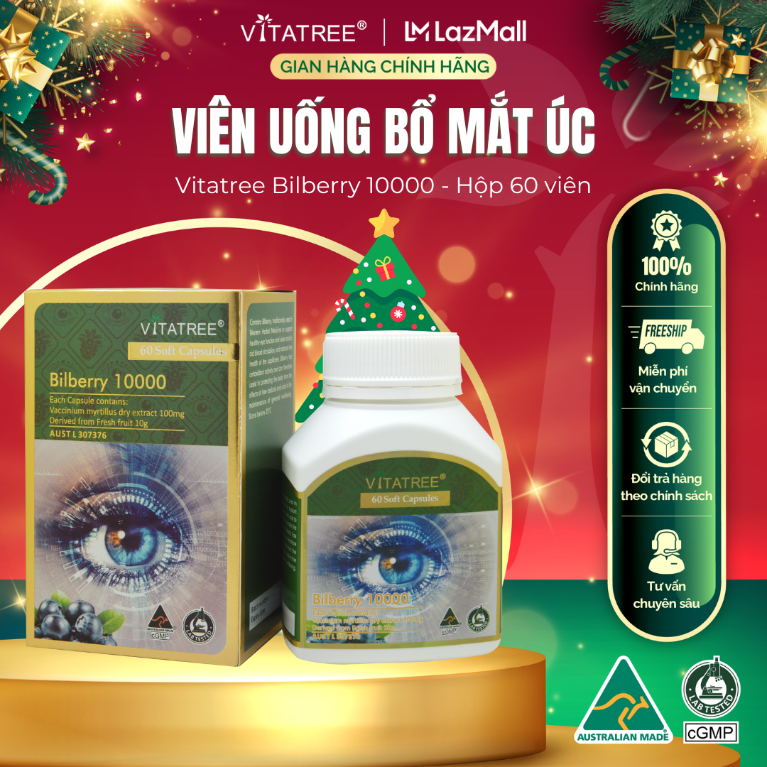 Viên uống bổ mắt Úc Vitatree Bilberry 10,000 - Hộp 60 viên – Hàng chính hãng