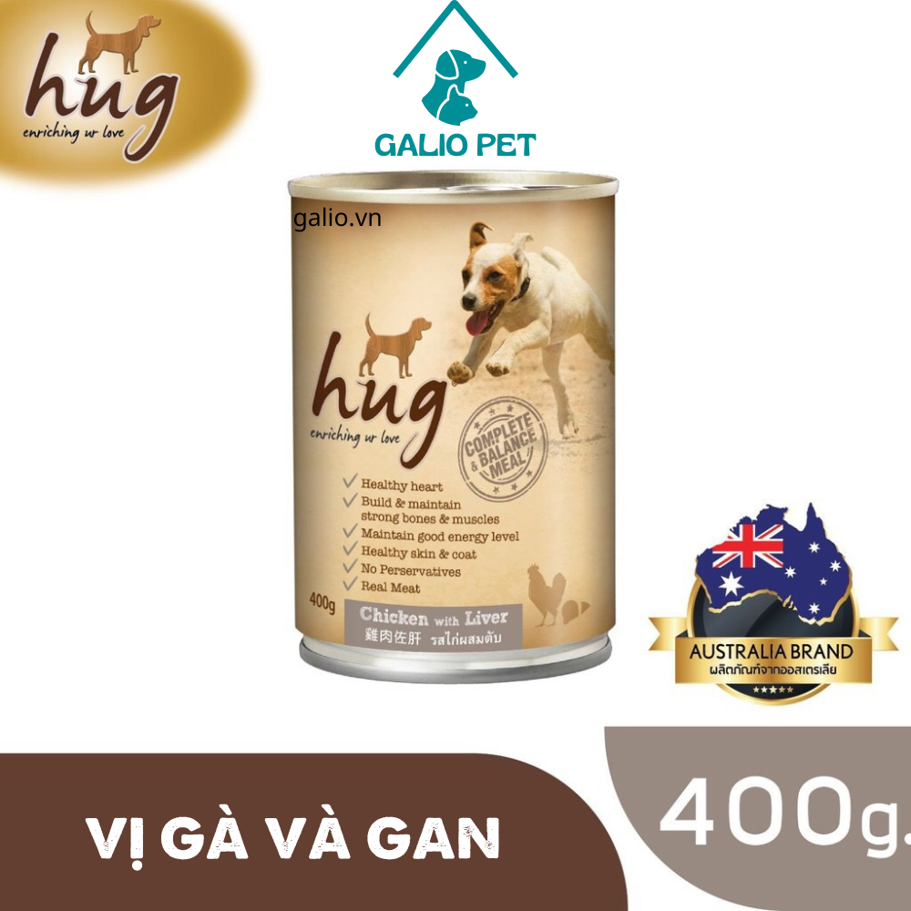 Pate chó hug enriching ur love vị gà và gan bò, lon 400g