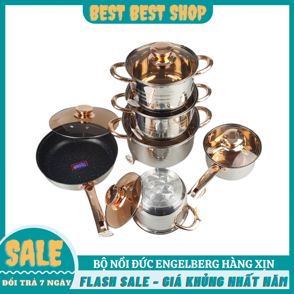 [ CHÍNH HÃNG ] Bộ nồi ENGELBERG vung kính, 6 món 12 chi tiết, thương hiệu Đức - Đẹp không tì vết ! - Dùng được cho mọi loại bếp, đặc biệt là bếp từ