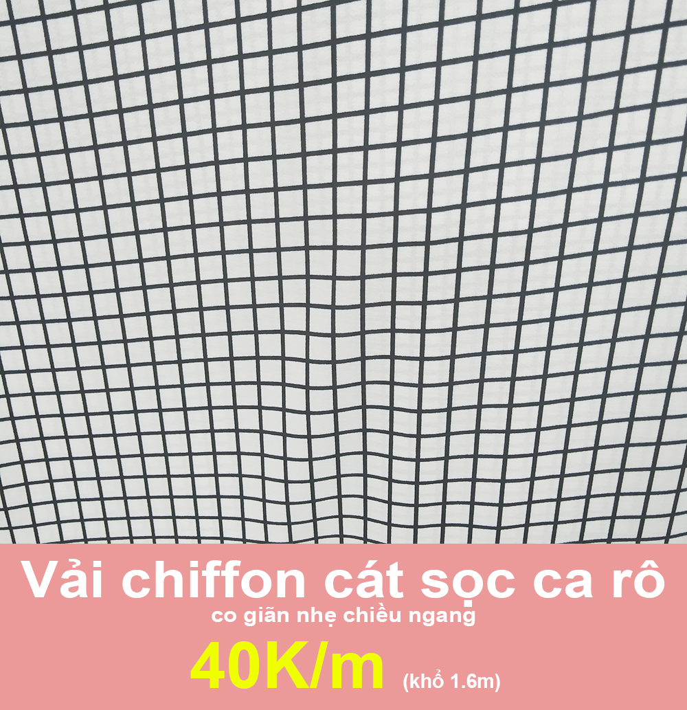 Vải chiffon cát sọc caro co giãn nhẹ chiều ngang 40K/m
