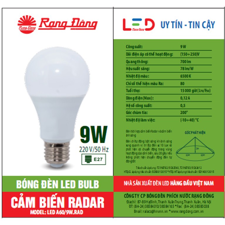 Đèn cảm biến Radar 7W/9W/15W Rạng Đông