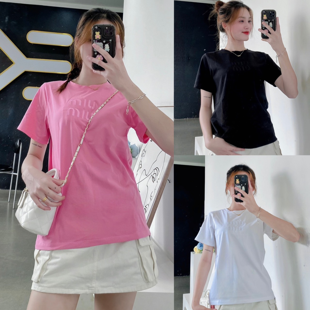 Áo thun Thái dáng vừa thêu chữ MM