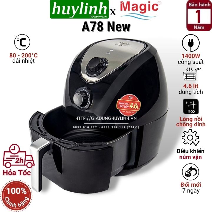 Nồi chiên không dầu magic korea a78 new - dung tích 4.6 lít - công suất 1400w