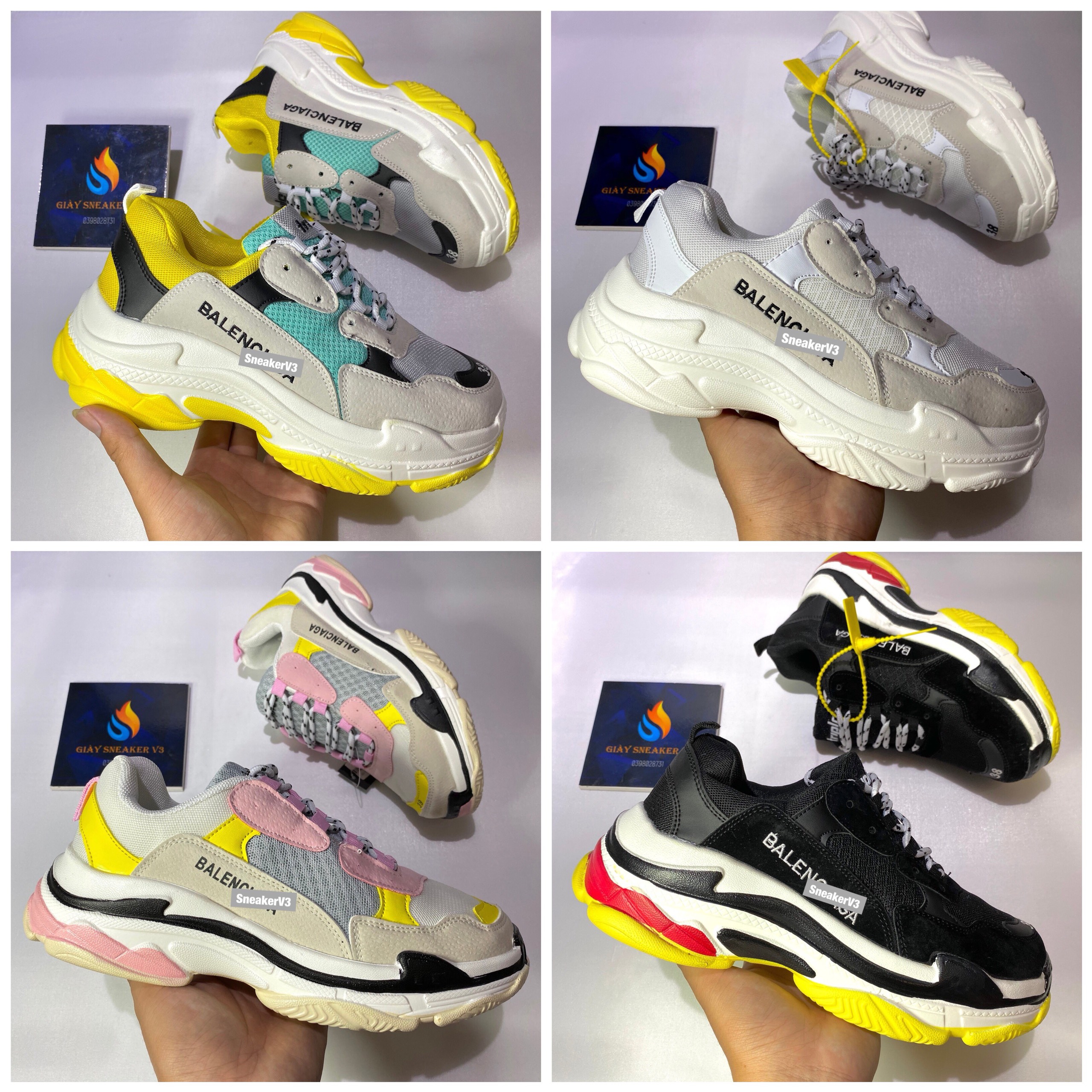 Giày thể thao Nam Nữ trips xanh vàng Đen Trắng Full Trắng Hồng size 36-43