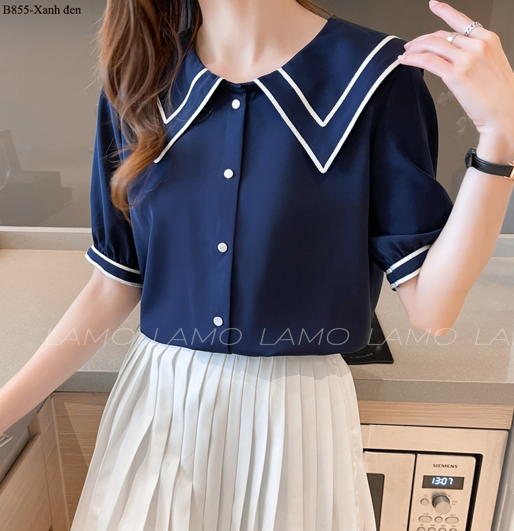 B855 áo sơ mi đũi cổ thủy thủ tay ngắn