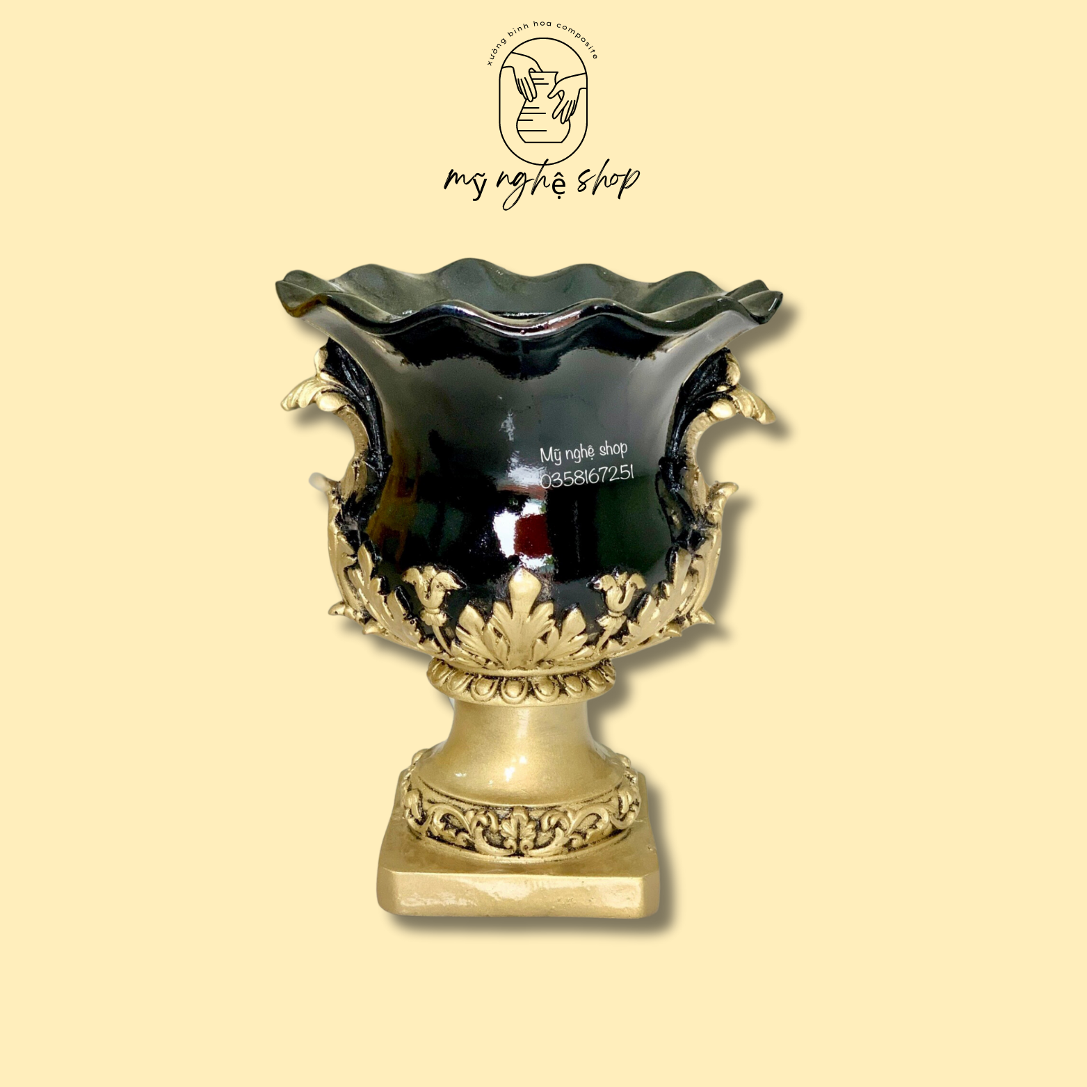 Bình hoa composite mã cúp 25 đen, bình cắm hoa, bình hoa decor, bình hoa chơi tết, bình hoa trang trí, Mỹ nghệ shop bình hoa cao cấp