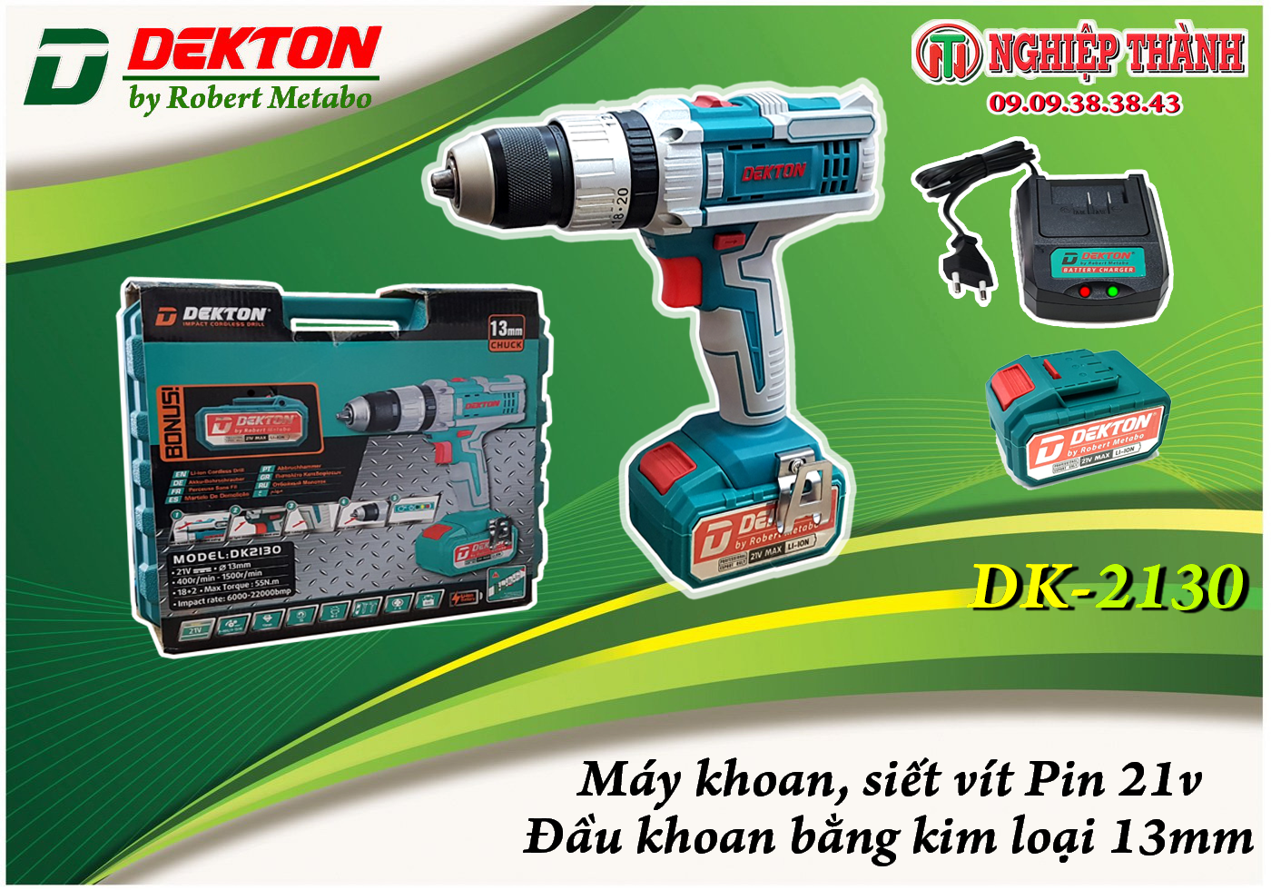 Máy khoan, siết vít pin 21v dekton dk-2130