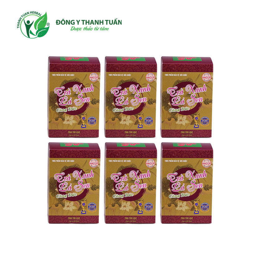 Combo 6 Hộp TRÀ XANH LÁ SEN Công Đức - Giúp giảm Cholesterol và Triglycerid, gan nhiễm mỡ,mỡ máu cao 20 gói/Hộp