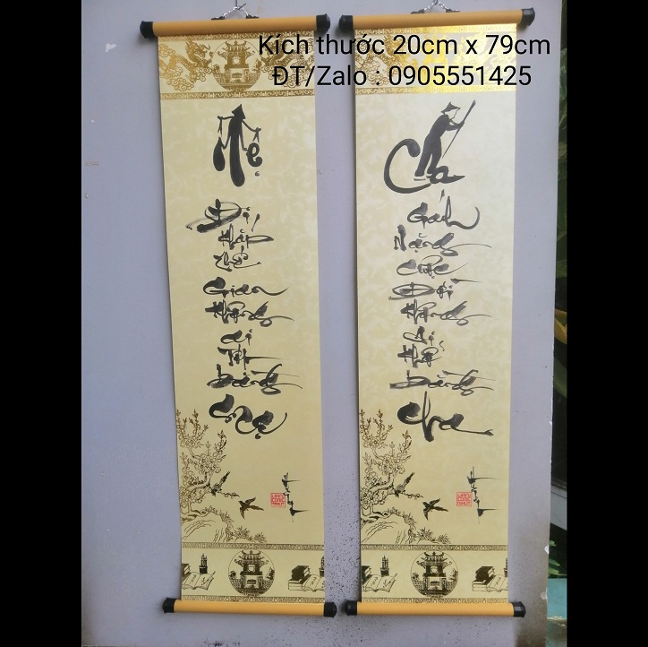 Cặp đối thư pháp cha mẹ  vẽ tay. Quà tặng ông bà cha mẹ . Quà biếu tết