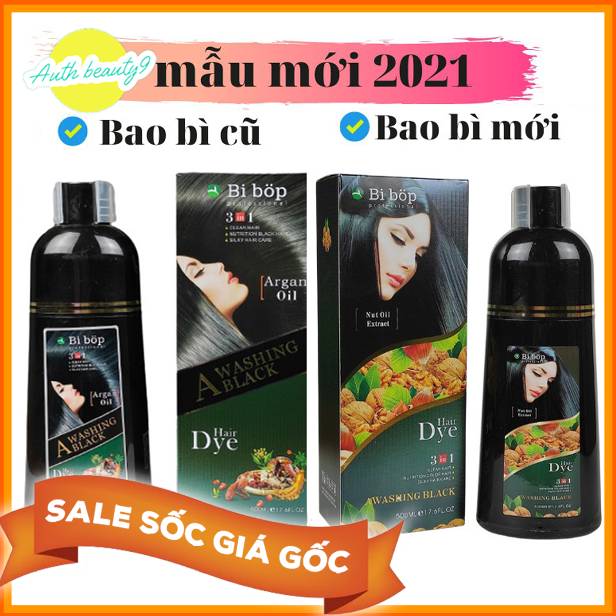 Dầu Gội Phủ Bạc Thảo Dược Đen Tóc BiBop Collagen Giúp Mái Tóc Đen Óng Ả  (500ml)