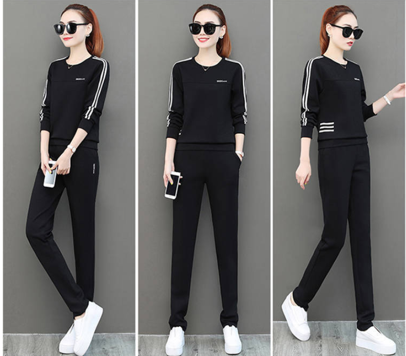 Đồ bộ thun thu đông nữ thanh niên cầu ngực cắt rời, viền dọc vai và tay áo