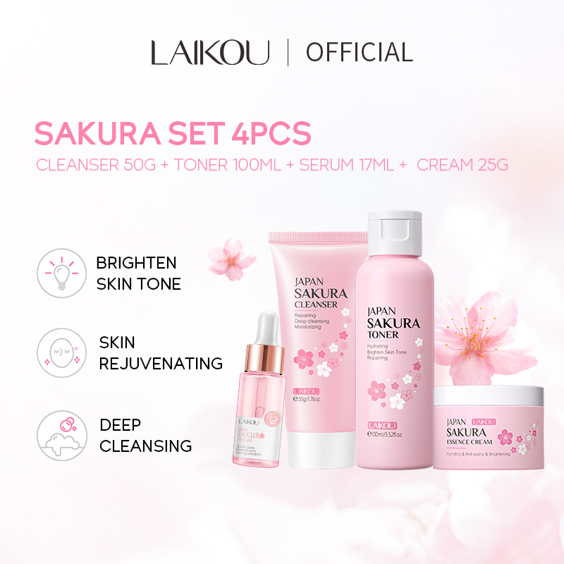Bộ chăm sóc da mặt LAIKOU Sakura Kem dưỡng ẩm chống lão hóa trẻ hóa da 4 chiếc