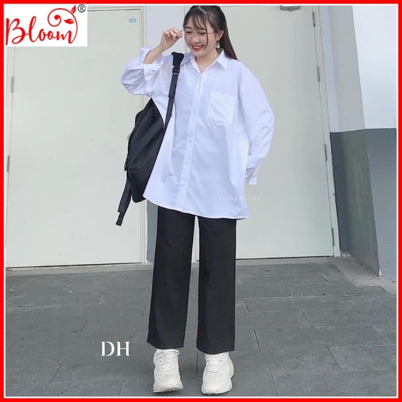 Áo sơ mi trắng trơn basic unisex - áo sơ mi túi ngực form rộng