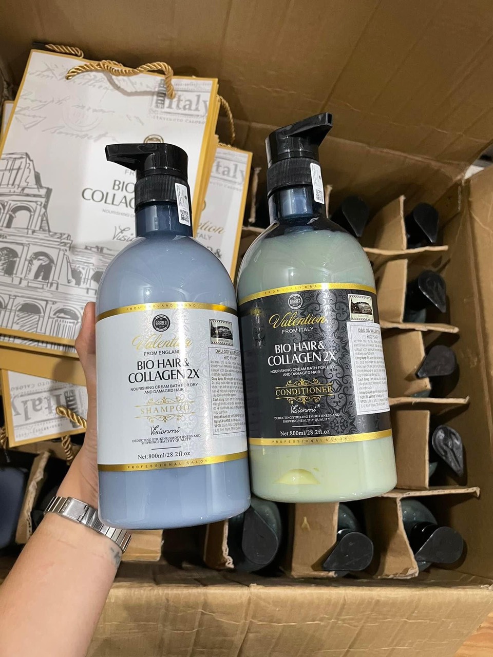 Bộ Dầu Gội+Xả Valention Bio Hair Collagen Kích Thích và Chống Rụng Tóc 800ml