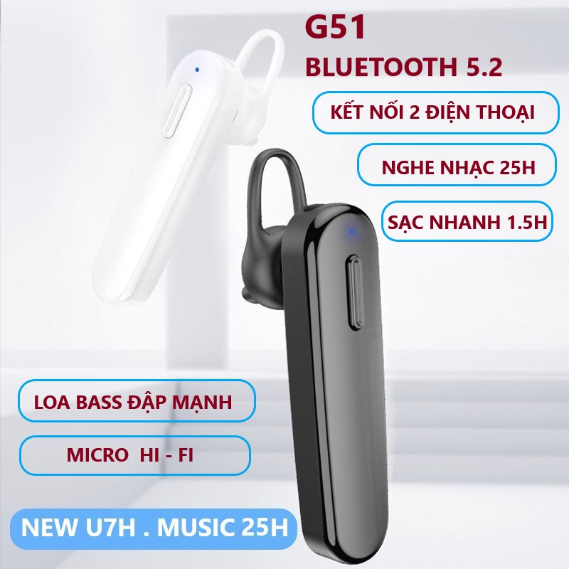 Tai nghe Bluetooth không dây giá rẻ G51, G50 BLuetooth 5.2, Nghe nhạc 25 đến 30h liên tục Mic đàm thoại tốt.