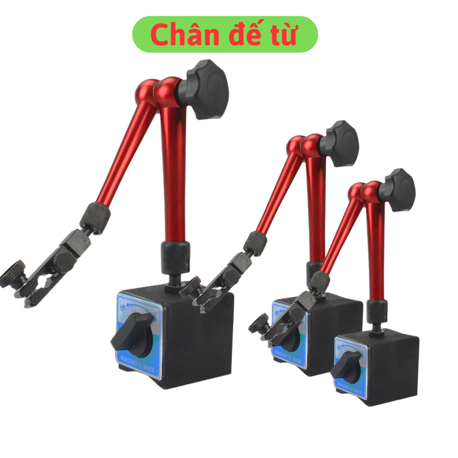 Chân đế từ gắn đồng hồ so, đế từ có nam châm 3 khớp xoay 360 độ,dụng cụ gá đồng hồ