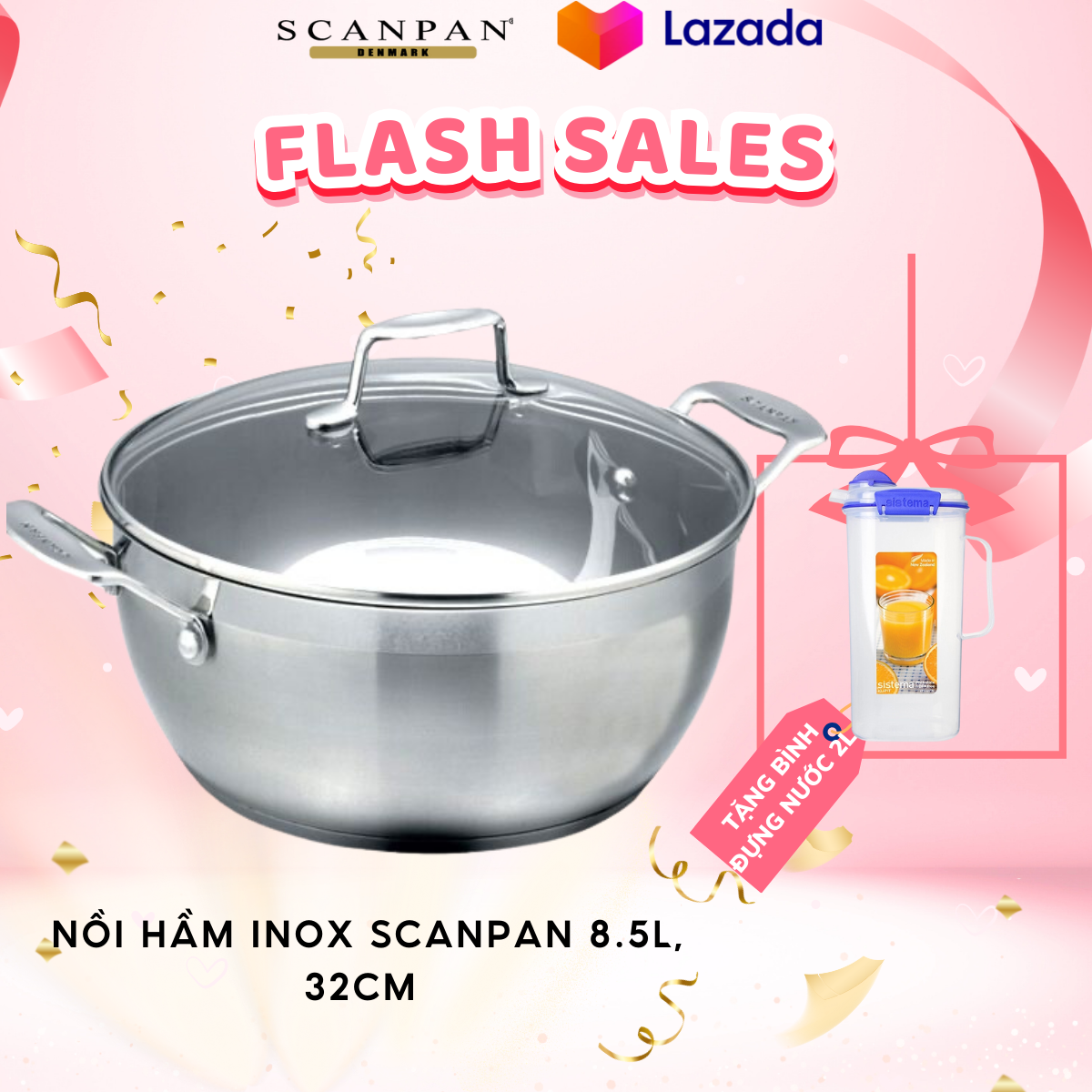 Nồi inox luộc gà Scanpan Impact dùng bếp từ 32cm 71553200, 8.5L, inox 18/10 siêu bền, truyền nhiệt nhanh và đều, an toàn trong máy rửa bát - Hàng chính hãng