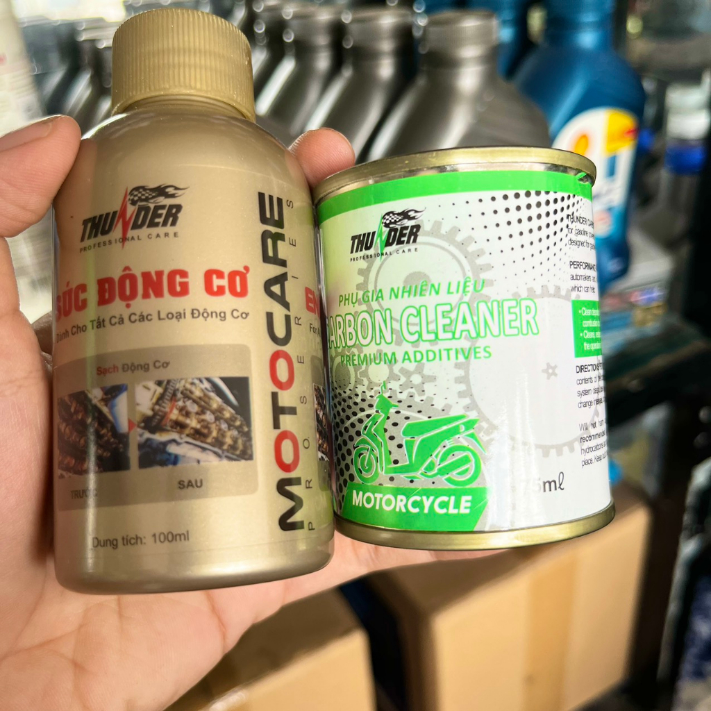 Combo Súc Động Cơ Thunder + Vệ Sinh Buồng Đốt Kim Phun Thunder Cacbon Cleanner Mẫu mới