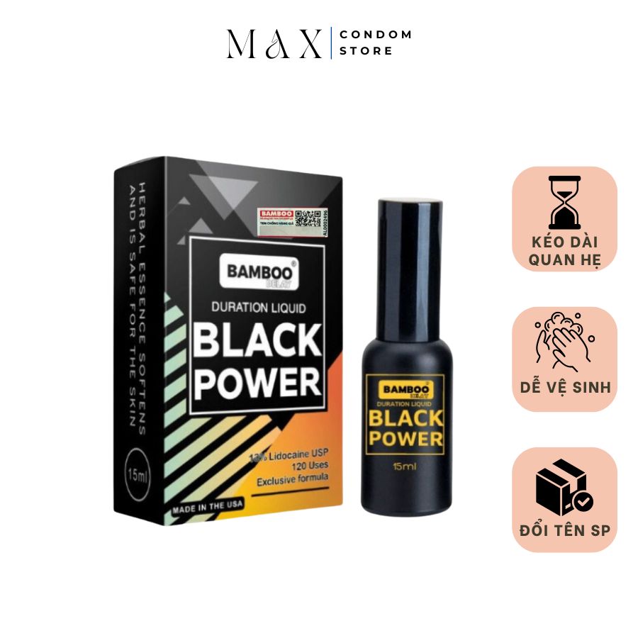 Chai xịt kéo dài thời gian Bamboo Delay Black Power gel bôi trơn tăng cường sinh lý cho nam chai 15ml - Maxx Store