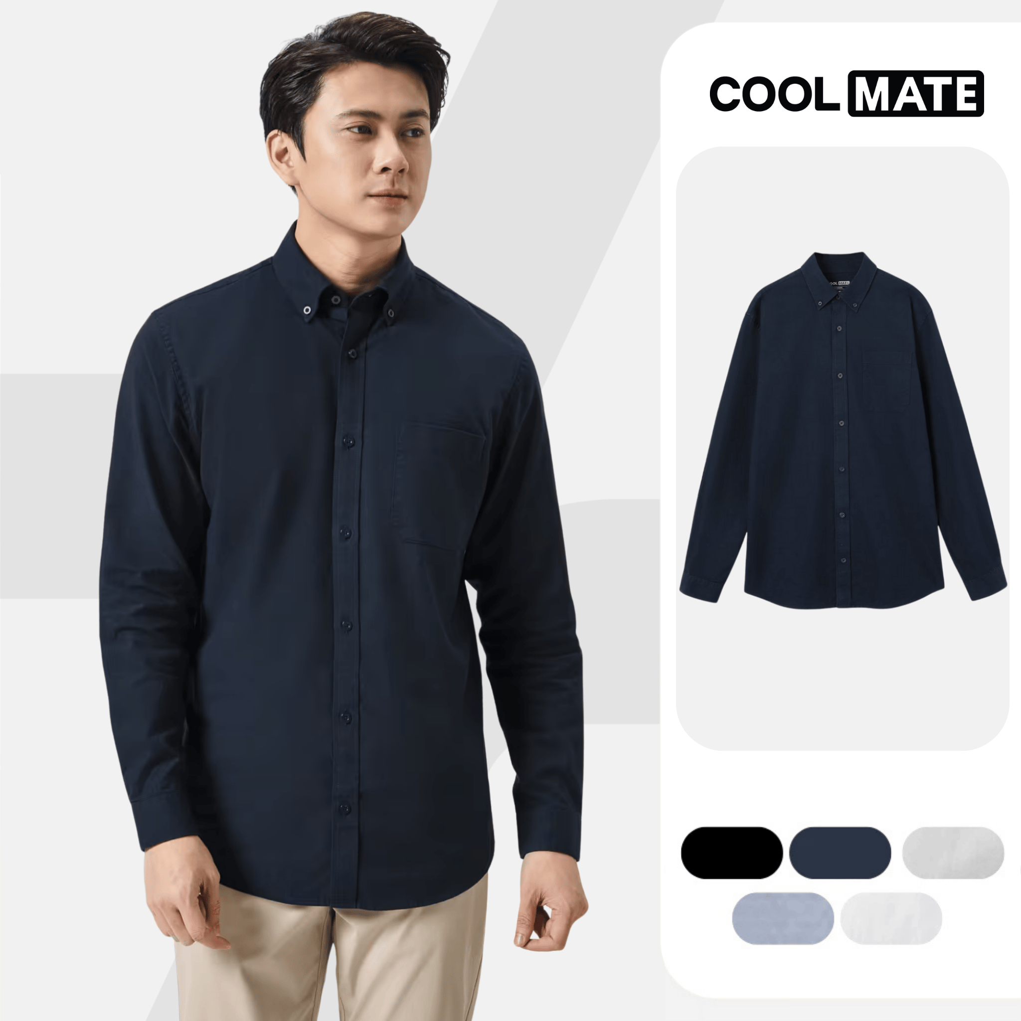 Áo sơ mi nam Essentials 100% Cotton độ bền cao, thấm hút mồ hôi, Áo mặc Tết Coolmate