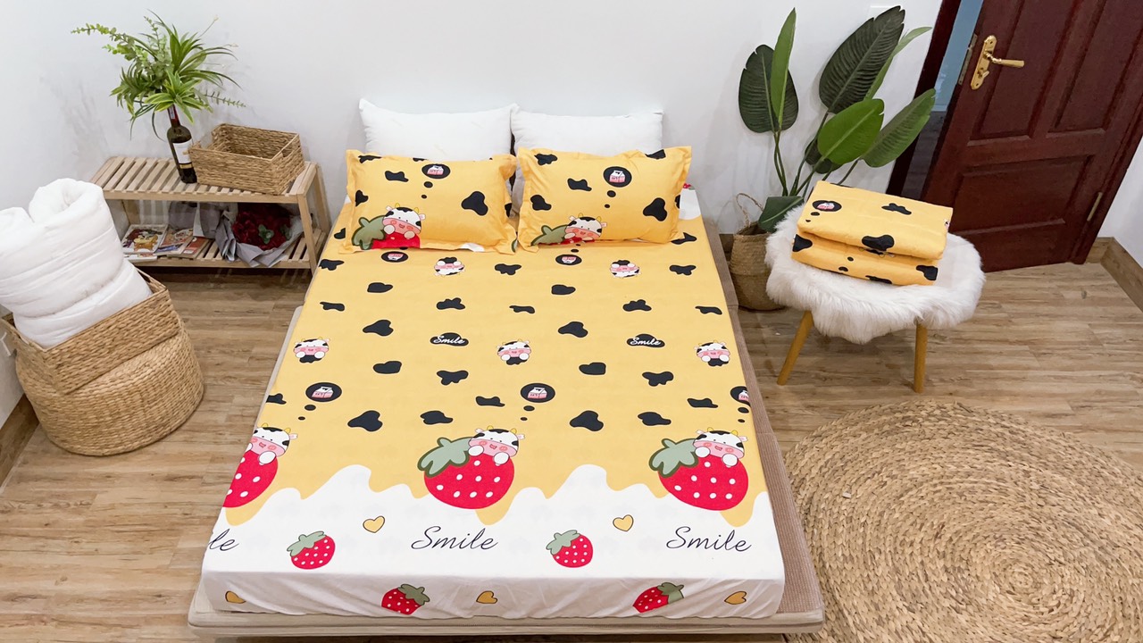Set ga gối mẫu bò sữa dâu vàng mã chm45 gồm