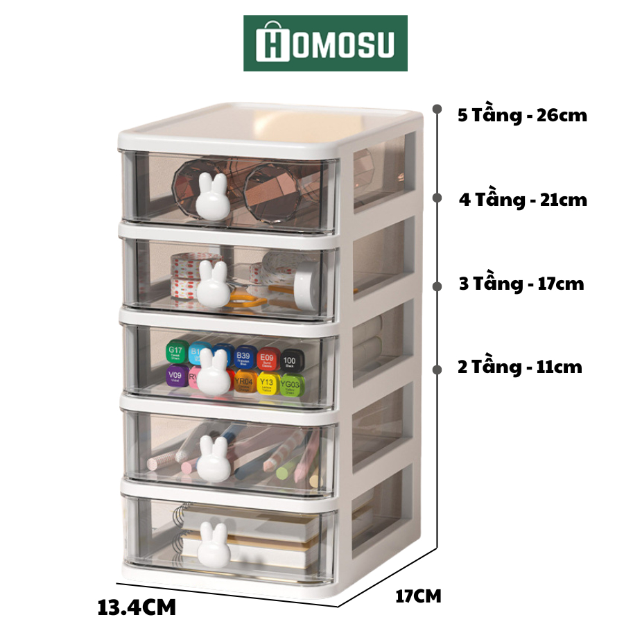 Hộp Ngăn Kéo Nhiều Tầng Để Bàn Đựng Phụ Kiện Có Tay Kéo Hình Thỏ P022