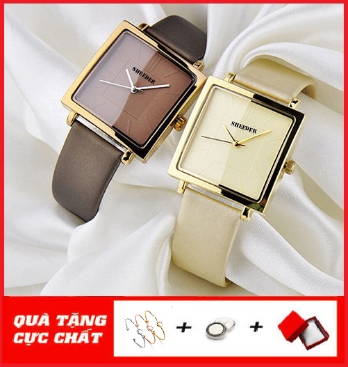 Đồng hồ nữ SHEEDER mặt vuông dây da cao cấp size 36mm - shop bình minh