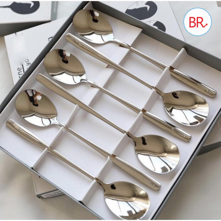 Set 6 thìa inox cao cấp cán dài sáng bóng bền đẹp - bộ muỗng ăn inox sang trọng- bộ đũa thìa inox cán dài 00945-2