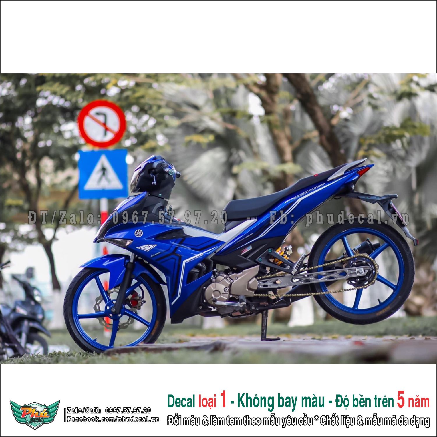 tem xe exciter 150 xanh trắng y15zr