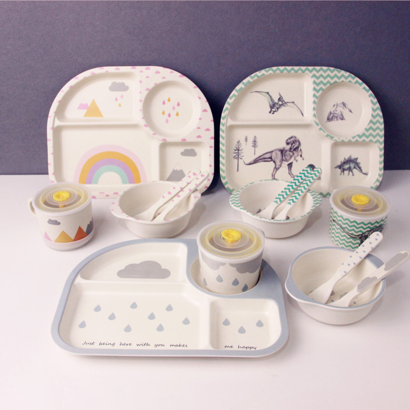 Set 5 Món Bộ Đồ Ăn Bằng Sợi Tre An toàn Cho Bé Ăn Dặm