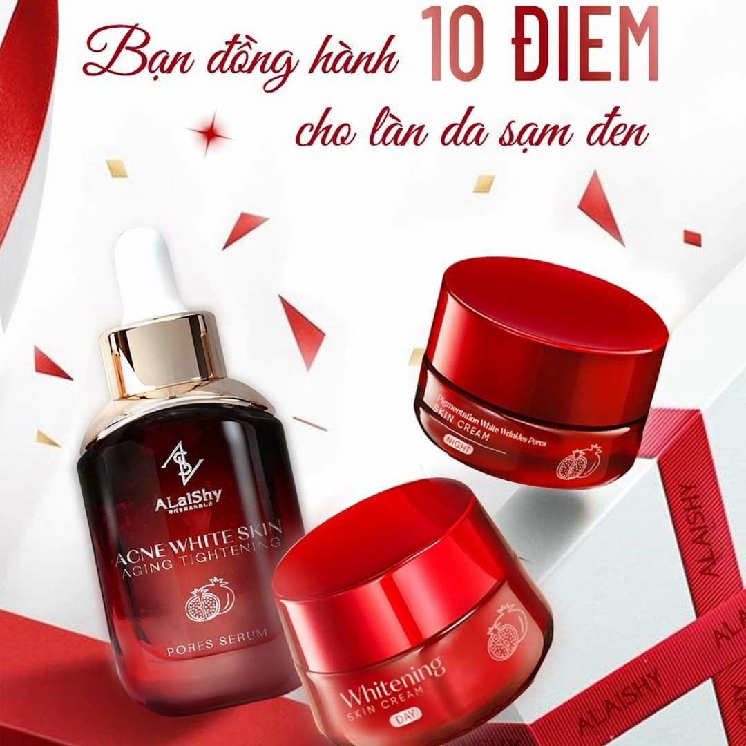 Combo kem face ngày và đêm và serum alaishy lựu đỏ - face dưỡng trắng tinh khiết, face phục hồi trẻ hóa và serum căng bóng da