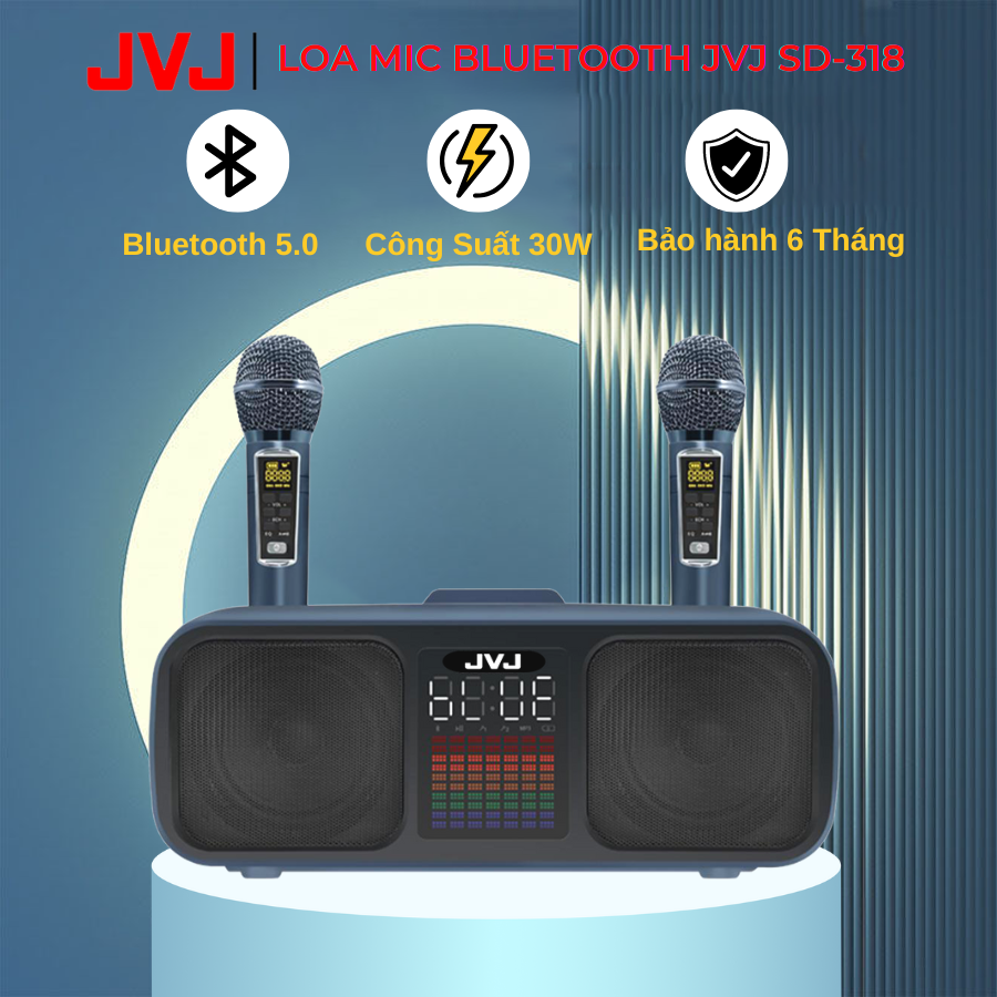 Loa bluetooth karaoke 2 mic SD-318 JVJ Không dây, kèm 2 mic công suất lớn 30W , Bass cực chuẩn - Bảo hành 6 Tháng,loa bluetooth hát karaoke, loa mini bluetooth,loa hát karaoke mini, loa bluetooth