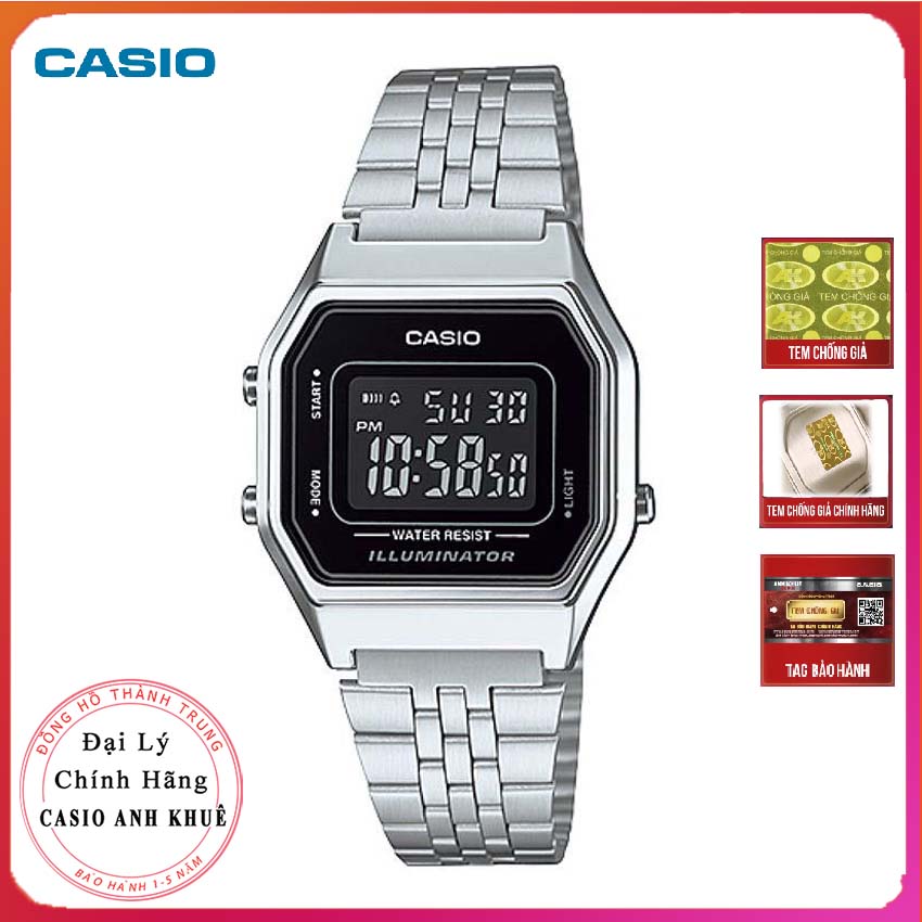 Đồng hồ điện tử nữ casio vintage la680wa-1bdf dây kim loại