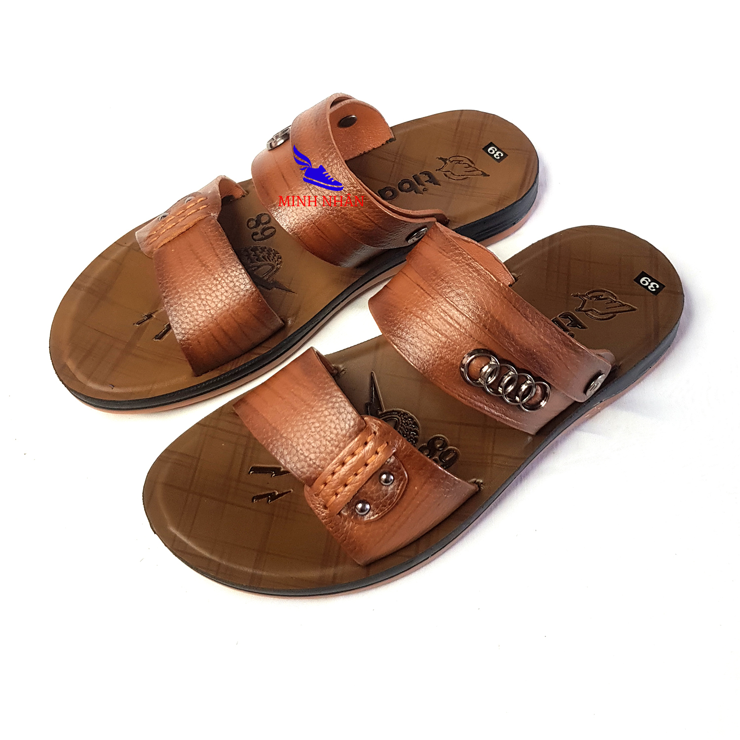 Minh Nhân - Dép da nam Q-7 đế kếp Xăng đan Sandal nam da bò xịn quai ngang quai hậu cao cấp xuất khẩu thời trang đẹp giá rẻ màu vàng