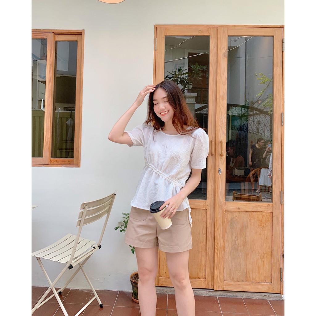 Áo Rút Dây Trước Trắng/Xanh/Nude Freesize