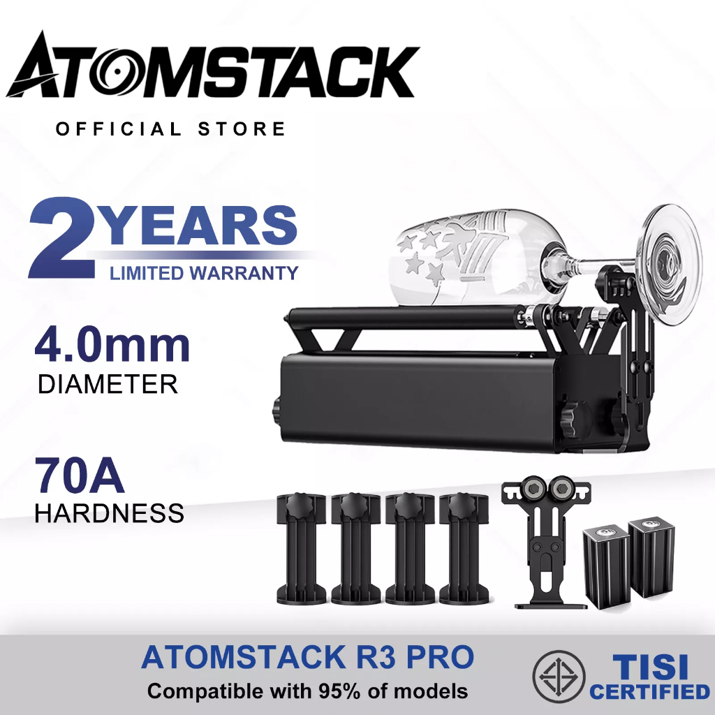 Mô-đun khắc con lăn hình trụ ATOMSTACK R3 Pro Tương thích với 99% dòng máy trên thị trường. Thêm phụ kiện mở rộng miễn phí