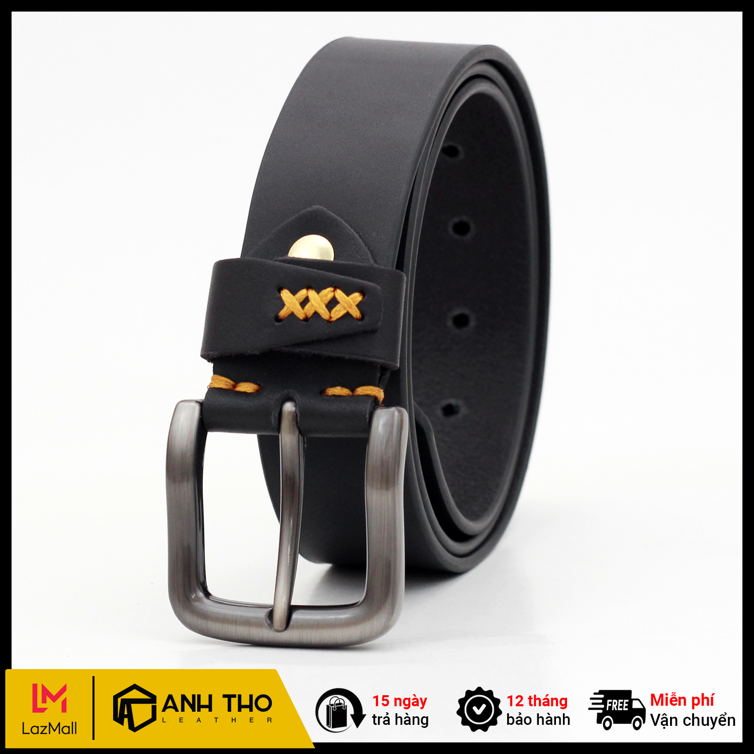Thắt lưng da bò cao cấp at leather m1k4b - khóa chì - dòng premium
