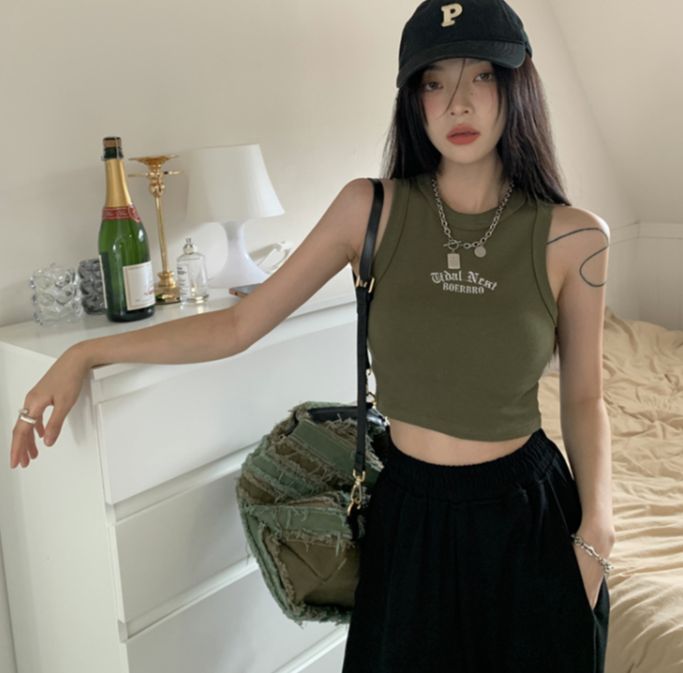 Áo Ba Lỗ Croptop Xanh Rêu Thêu Siêu Đẹp- Áo ba lỗ nữ croptop