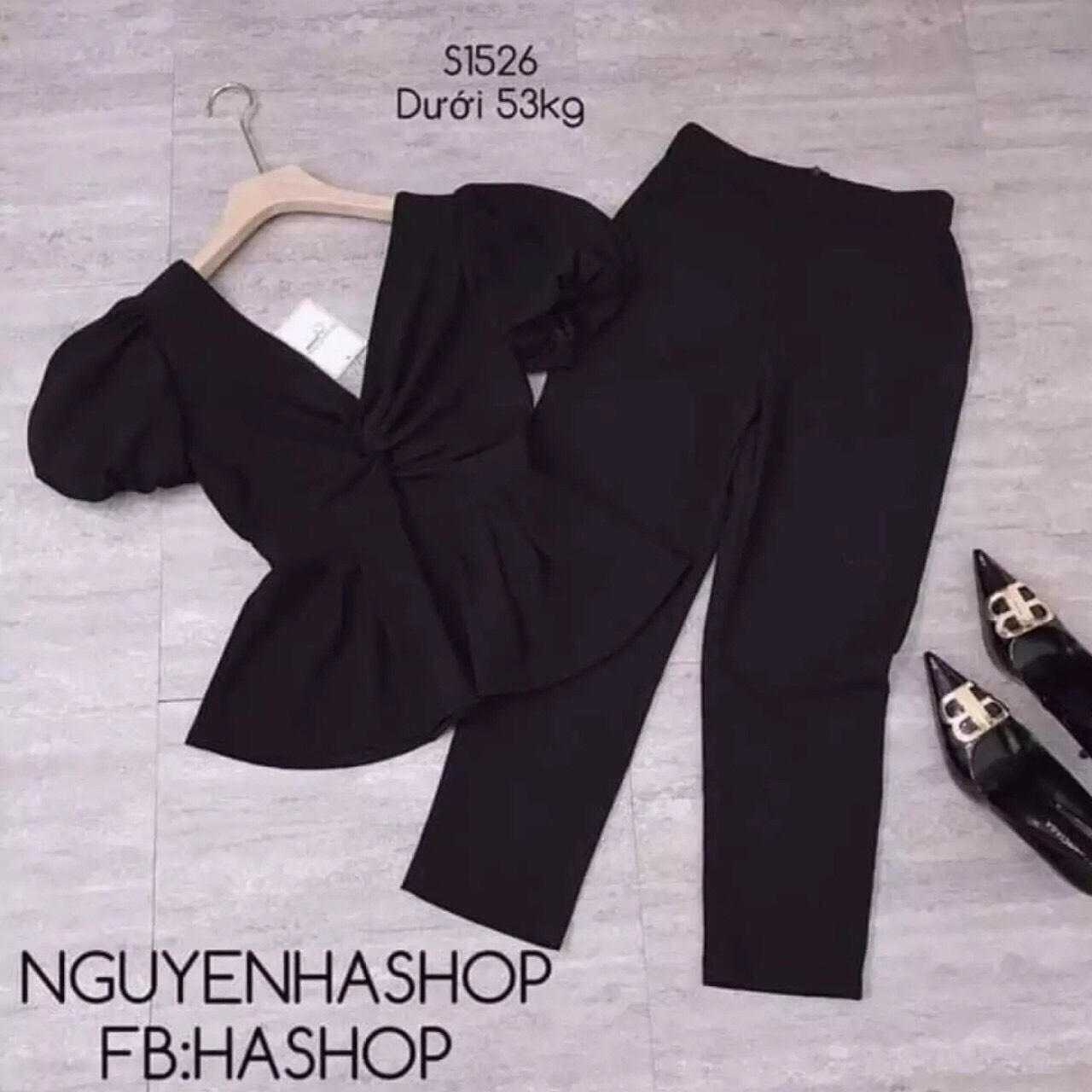 Sét bộ nữ quần ống suông kèm áo cổ V xoắn ngực