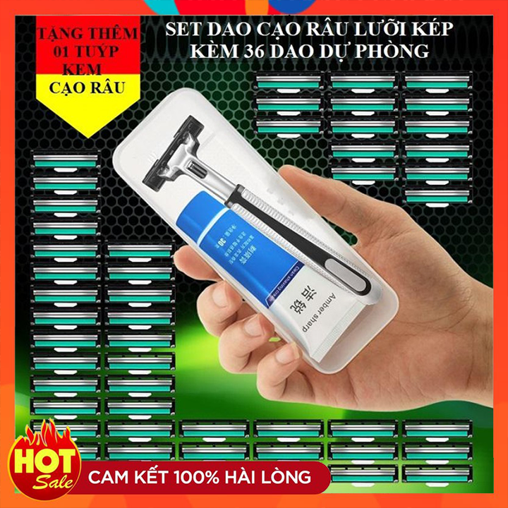 ❄️ Combo Dao Cạo Râu Và Lưỡi Kép Giá Rẻ Cho Nam Giới ( 36 Lưỡi Dao Kép + 1 Bàn Cạo) Tặng 1 tuýt kem tạo bọt ❄️