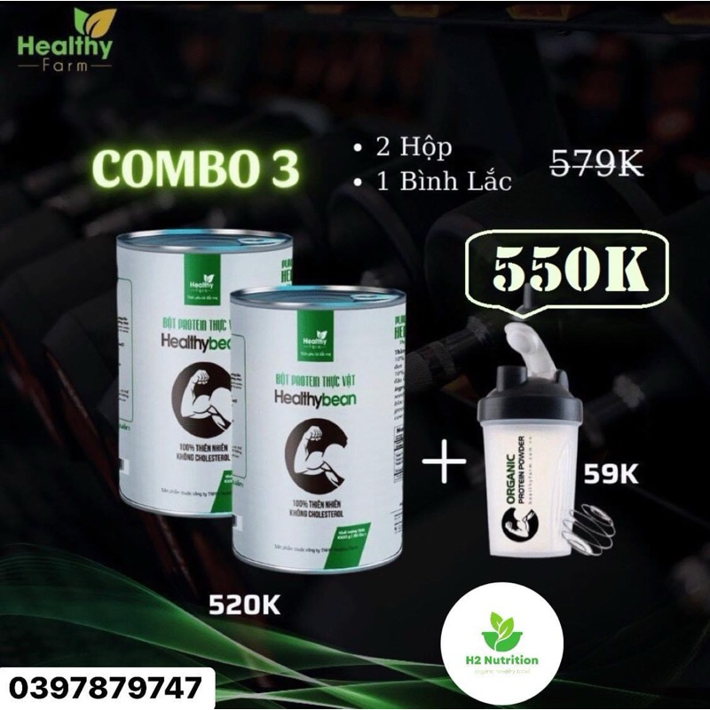 Bột Protein Healthy Bean Hỗ Trợ Tăng Cân - Tăng Cơ - Giảm Mỡ - Combo 02 Hộp + TẶNG KÈM BÌNH LẮC